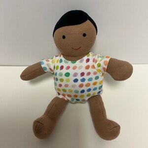 Lovevery Organic Cotton Baby Doll Montessori Plush Toy Black Hair Polka Dots